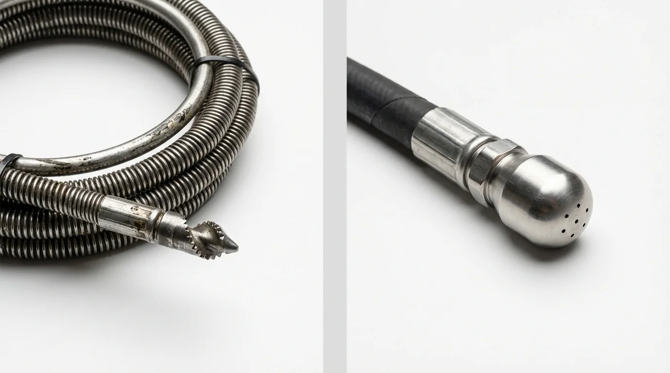 Drain snake cable and hydro jetting nozzle used for drain cleaning in Douglass, KS