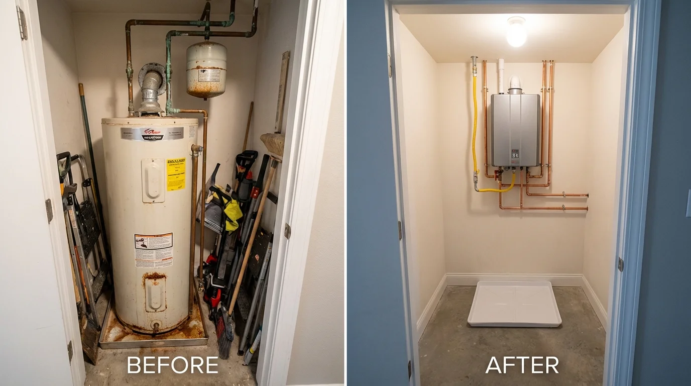 Tank water heater versus wall-mounted tankless unit comparison for Douglass, KS homeowners